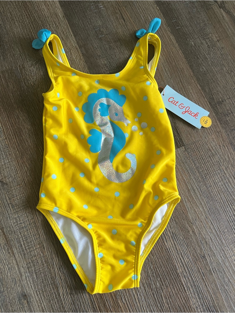 Girls Cat & Jack One-piece Bathing Suit - Seahorse - Yellow - Blue - Size 2T
